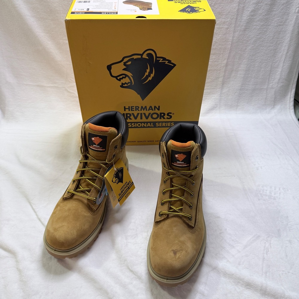 Herman Survivors Driller Work Boots Steel Toe Waterproof Wheat Brown Mens 10.5